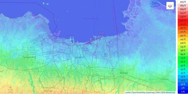 Карта высот Джакарты